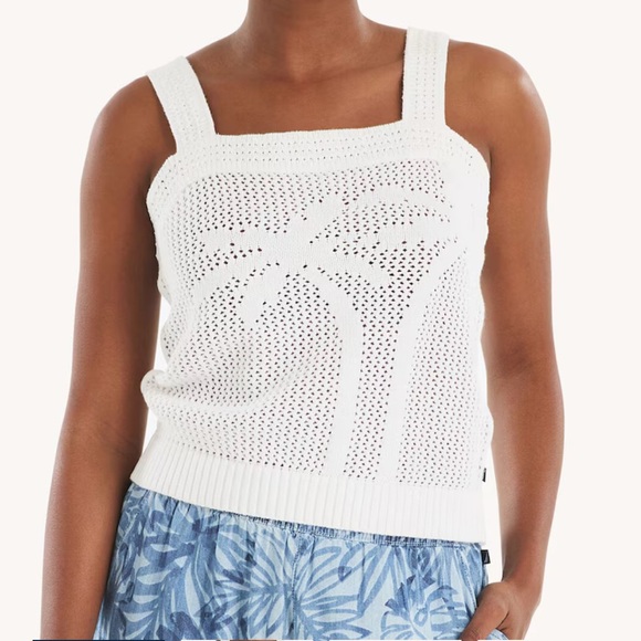Nautica White Palm Tree Knit Sweater Tank Top - L - Picture 2 of 6